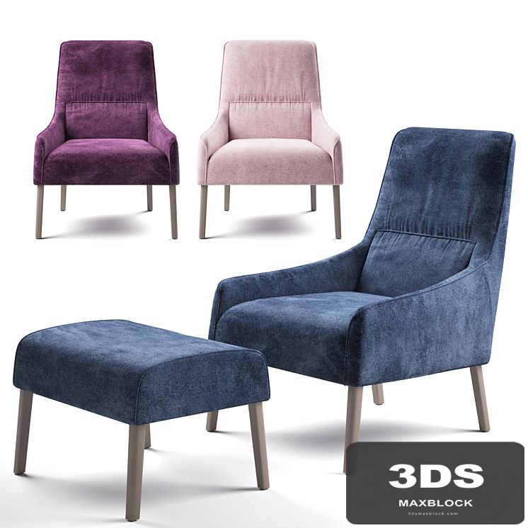 Ligne Roset Long Island armchair, footstool