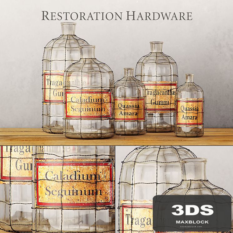 RH / 19TH C. CAGED APOTHECARY BOTTLE COLLECTION