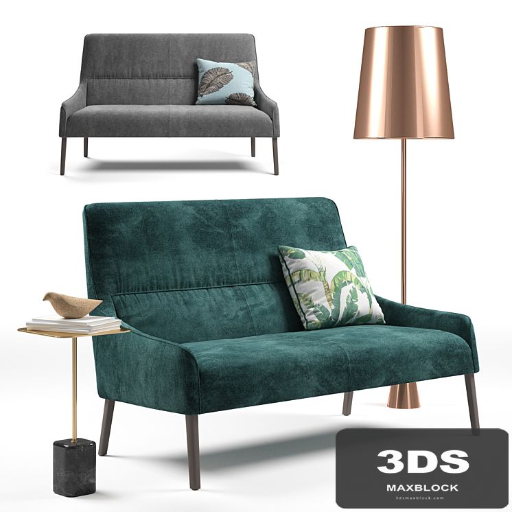Ligne Roset: Long Island sofa, Cupidon table, Pascal Mourgue floor lamp