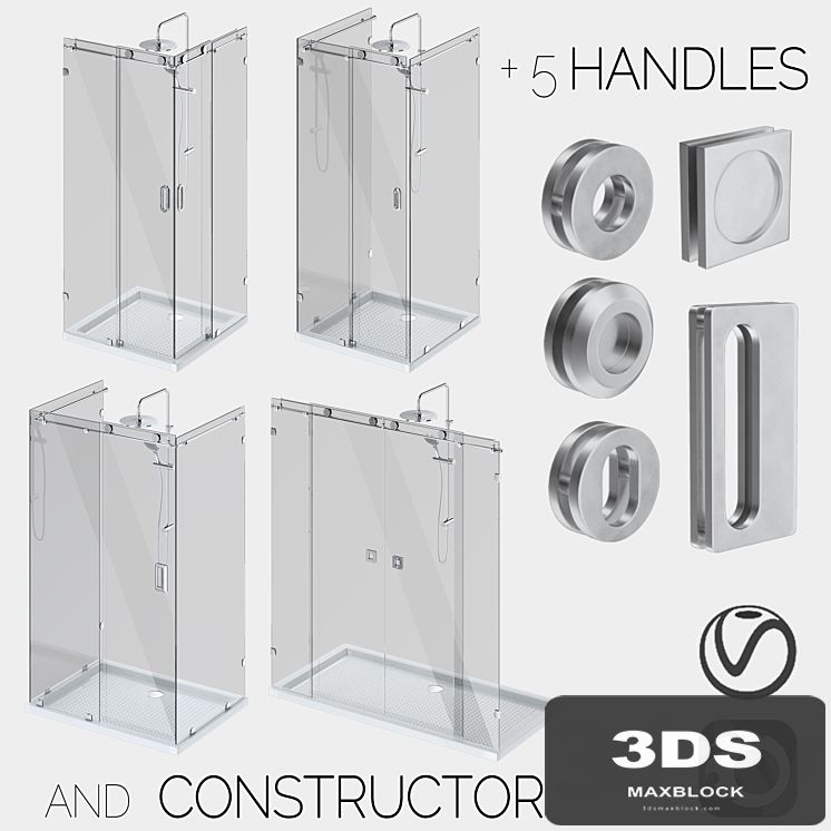 Sliding glass shower cabins, designer and handle set