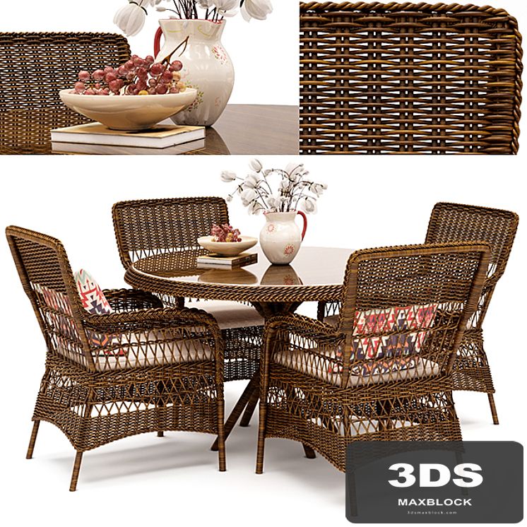 Marie wicker chair and Grace dining table