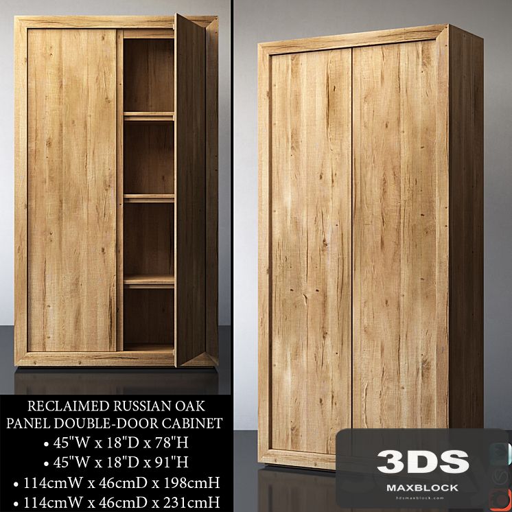 RECLAIMED RUSSIAN OAK PANEL DOUBLE-DOOR CABINET