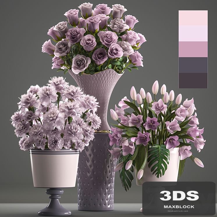 Bouquets set 59. flower bouquet, tulip, rose, vase, carnation, decor