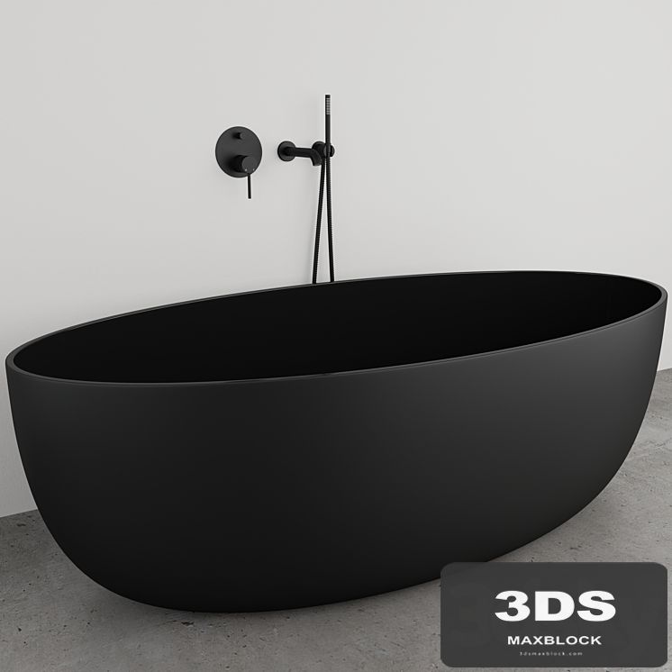 Lusso Stone VETRINA Black Bathtub + LUXE Bath Tap