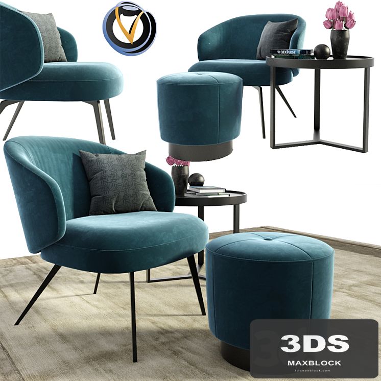 Lema Bice Occasional Arm Chair With Pouf and Table