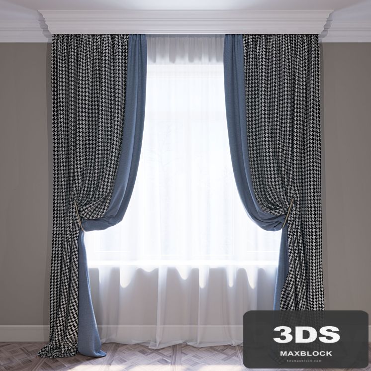 Curtains blue and houndstooth curtain set