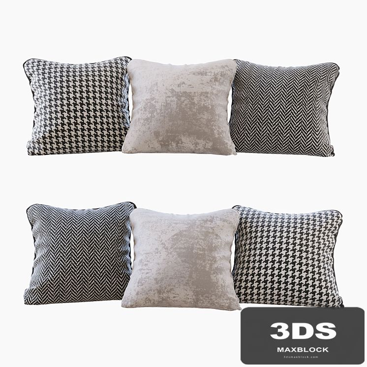 A set of pillows: beige velvet, chevron and goose paw (Pillows beige velvet chevron and houndstooth)