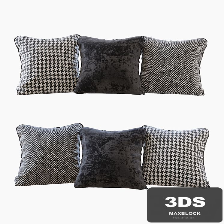 A set of pillows: black velvet, chevron and goose paw (Pillows black velvet chevron and houndstooth)