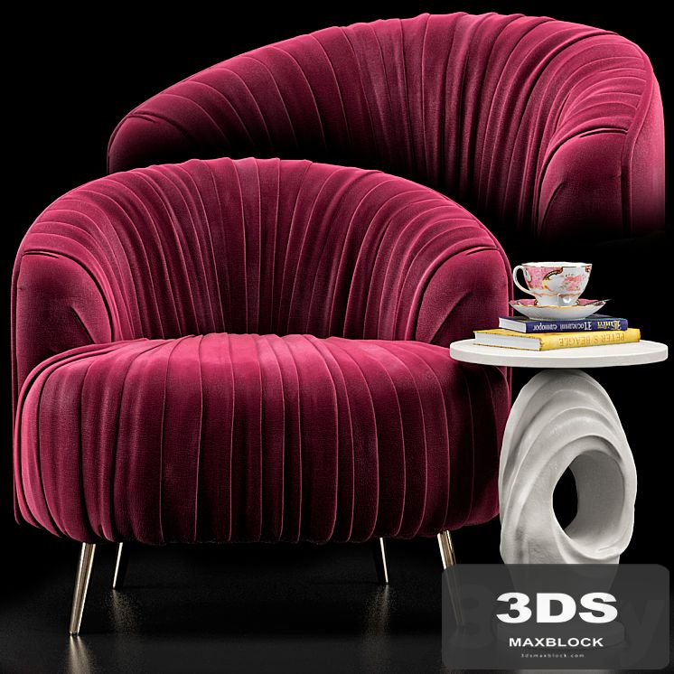 Opal Accent Chair, Papier Mache Wave Side Table