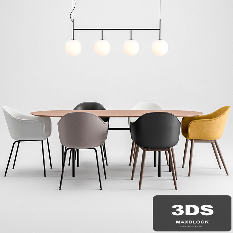 Harbor Chair Upholstery + Snaregade Table + Tr Bulb By Menu