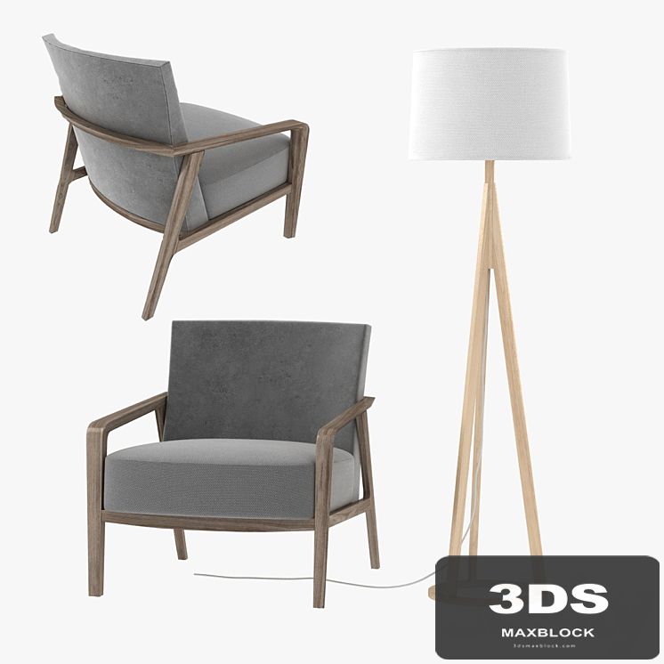 Riva 1920 noble armchair and Jackson Floor Lamp by Crate and Barrel