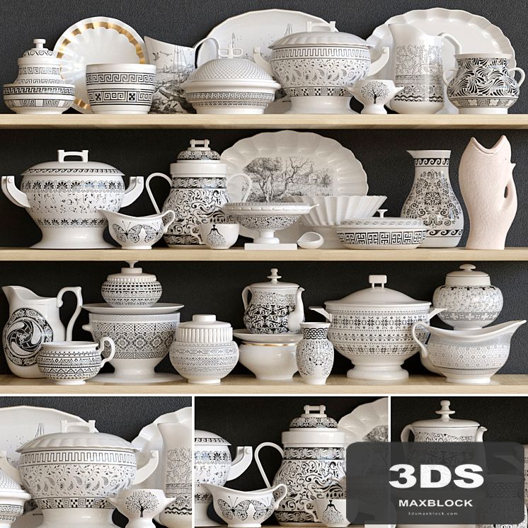 Classic set of dishes from porcelain. Service, kitchen accessories