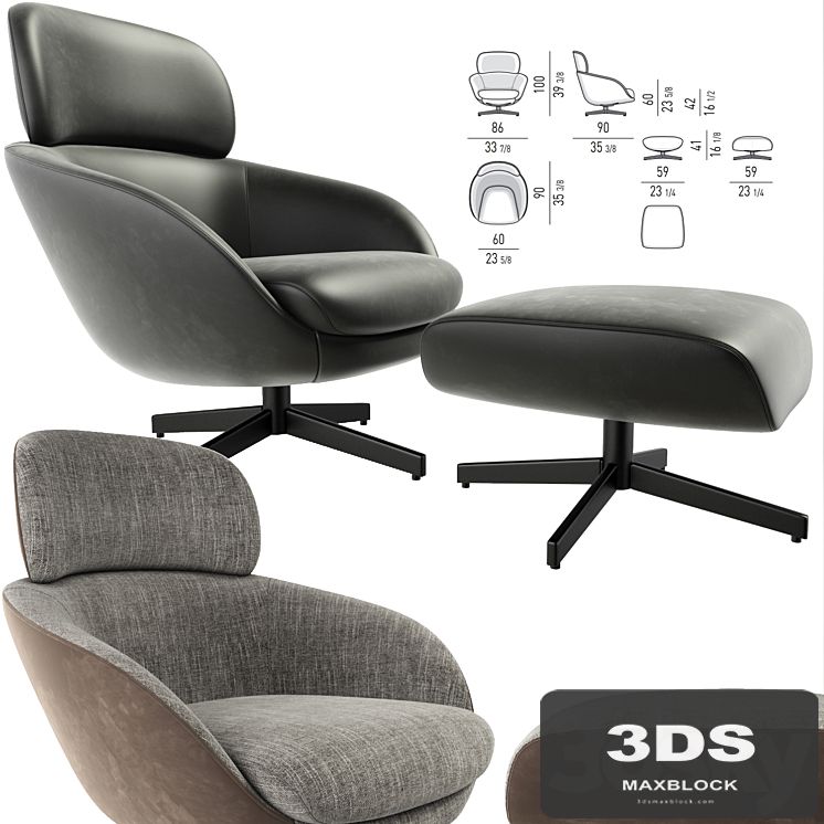 Minotti Russell Arm Chair With Puff