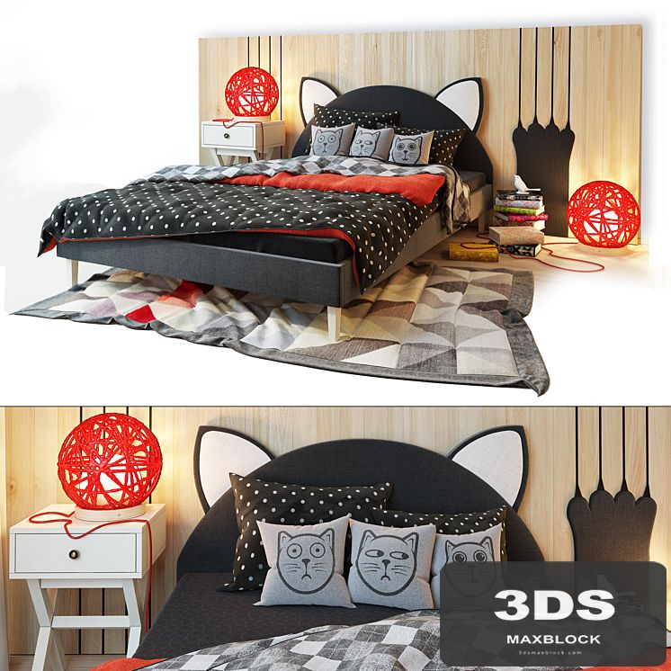 Bed and wooden panel. Kitten.LASKA Family