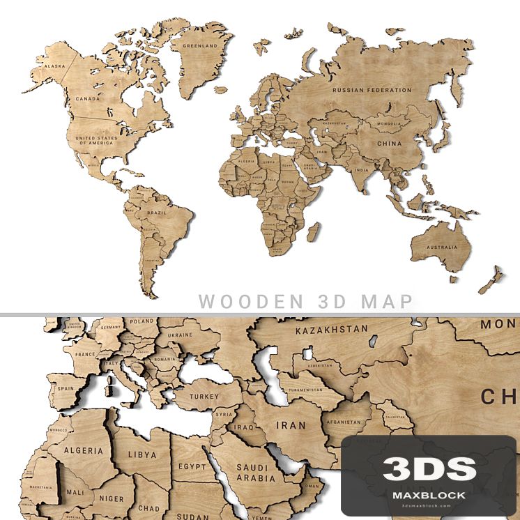 Wooden panel - world map