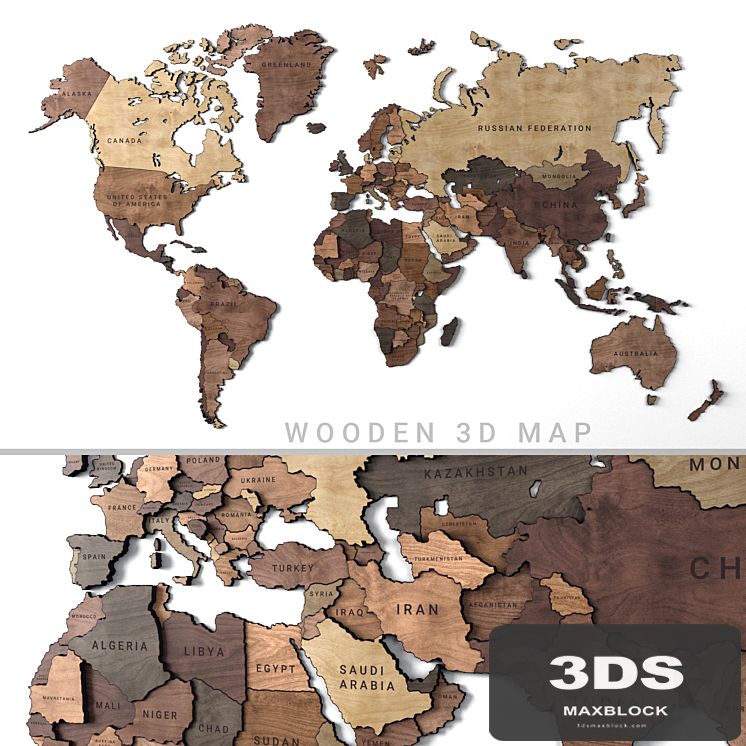 Wooden panel - world map 2