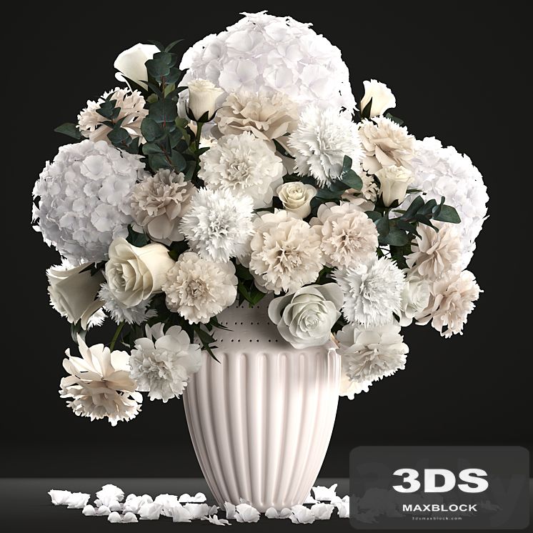 Bouquet of flowers 62. White hydrangea, vase, peonies, eucalyptus, carnation, luxury decor, table decoration