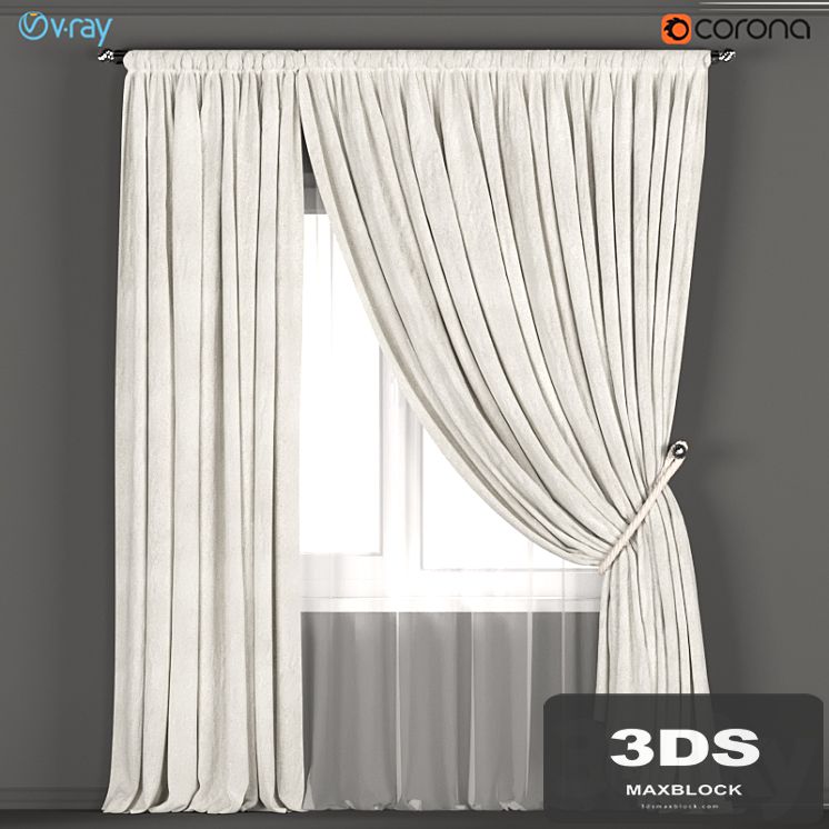 Neutral color curtains made of velvet with a garter on the rope + tulle.