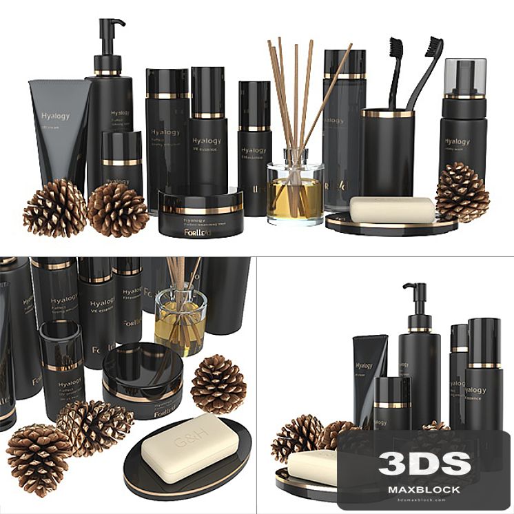 A set of black cosmetics.