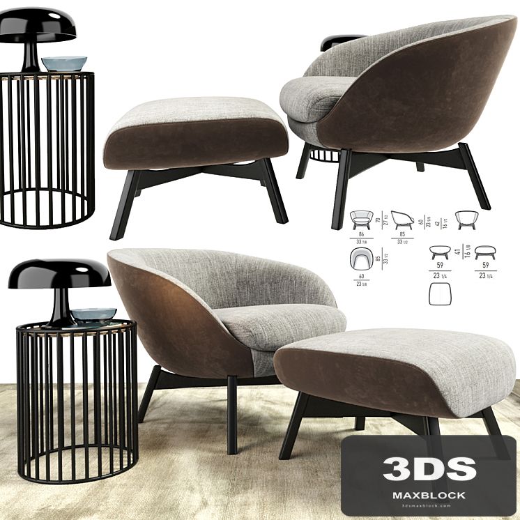 Minotti Russell Arm Chair With Ottoman And Table
