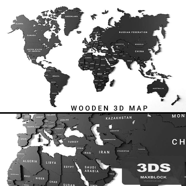 Wooden panel - world map 3