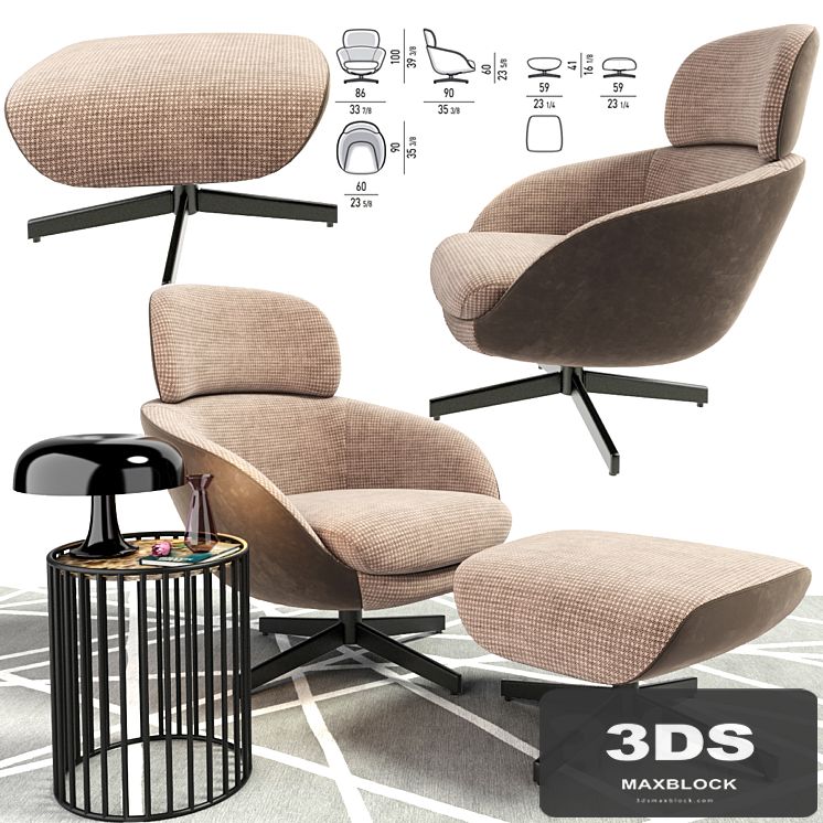 Minotti Russell Head Arm Chair With Coffee Table