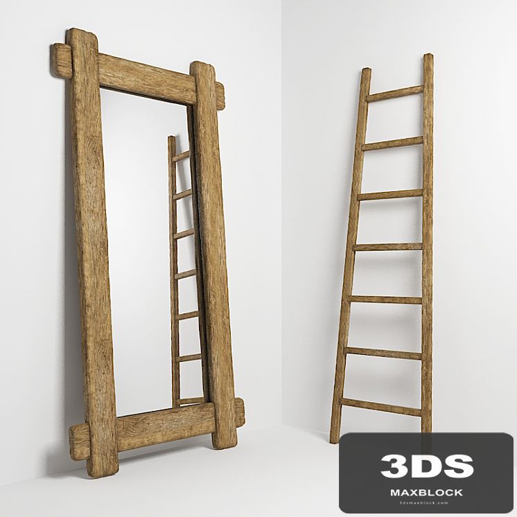 Mirror and stepladder in the style of country. Mirror and ladder in rustic style
