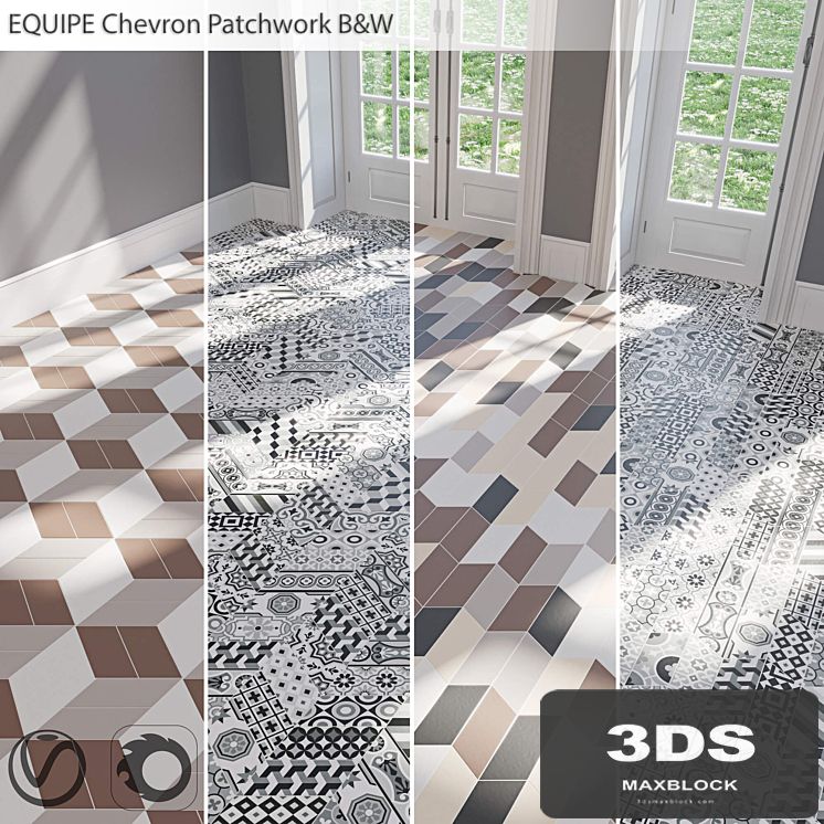 EQUIPE Chevron / Patchwork B & W / Blanco / Crema / Gris / Marron / Negro