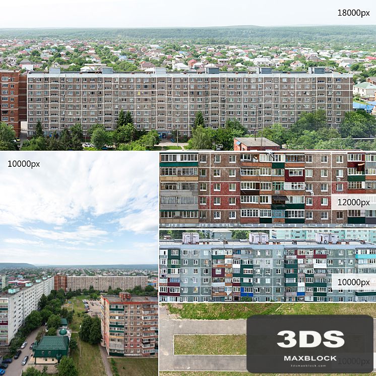 Panorama, backs, facades, grass, asphalt from Maikop