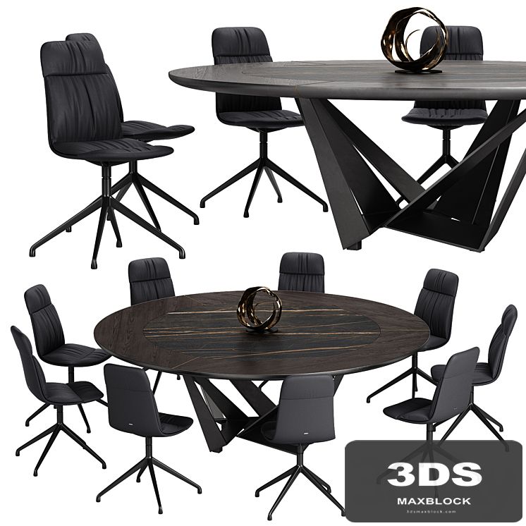 Cattelan italia Kelly chair Skorpio Ker Wood Round table set