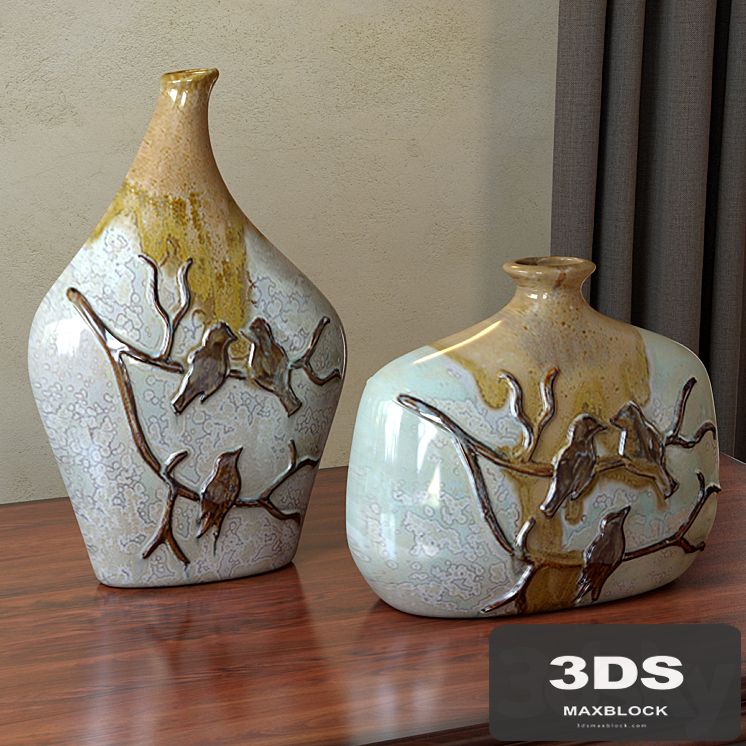 vase with raised birds