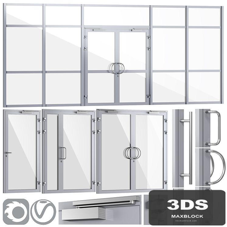 Glass fire doors and partitions, a set of handles