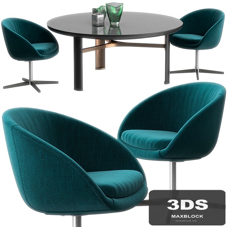 Minotti Russel swivel chair set