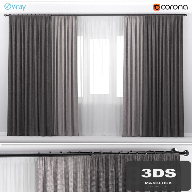 Brown thick wide curtains in two colors with white tulle.
