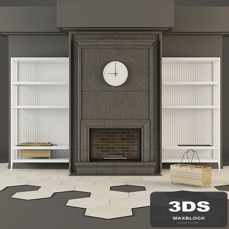 Modern fireplace and shelves
