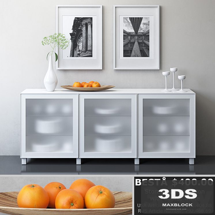IKEA BESTA Storage combination with doors, Glassvik white frosted glass