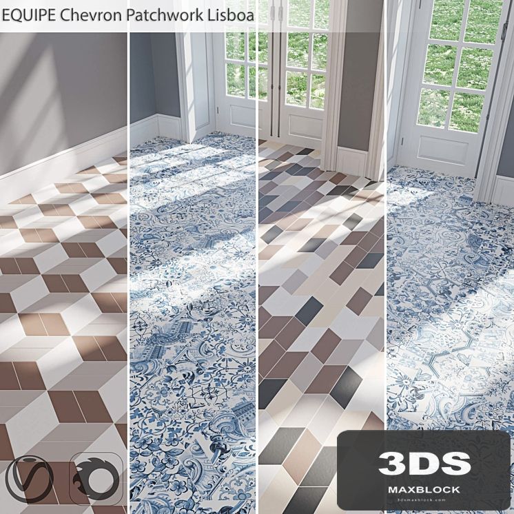 EQUIPE Chevron / Patchwork Lisboa / Blanco / Crema / Gris / Marron / Negro