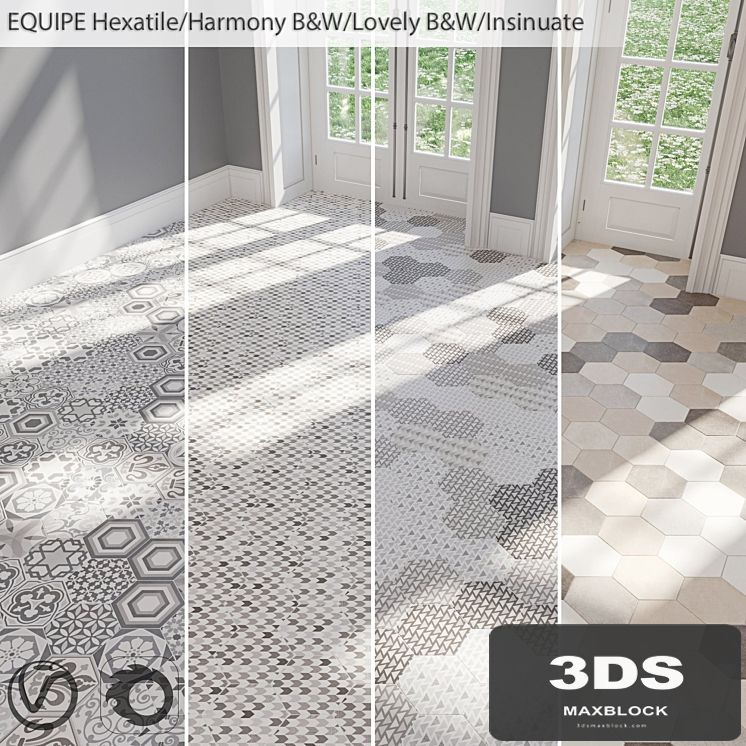 EQUIPE Hexatile / Harmony B & W / Lovely B & W / Insinuate Garden / Sand / Black / Gray / Mink / Mud / Sand / White