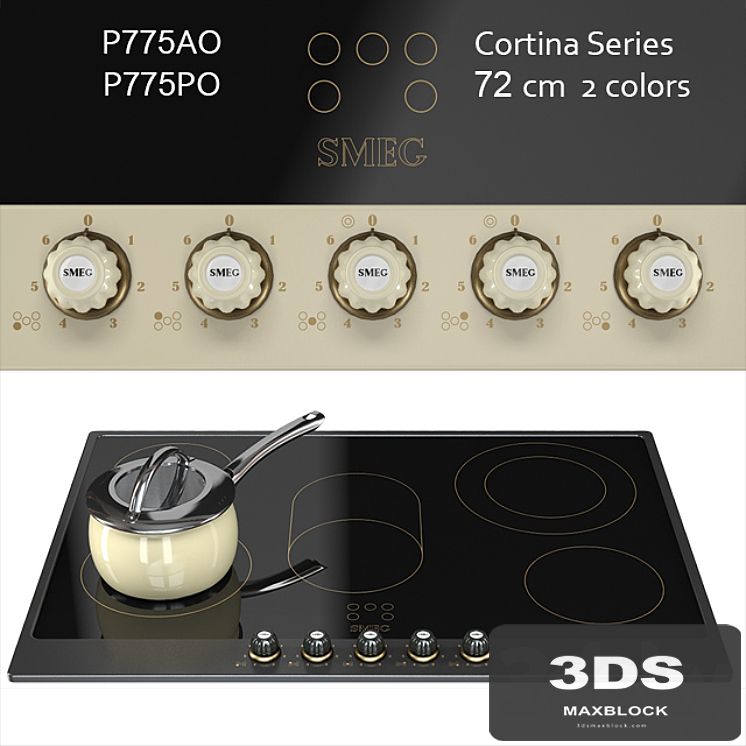 Smeg Cortina P775 72cm Ceramic Hob - cream / anthracite / brass
