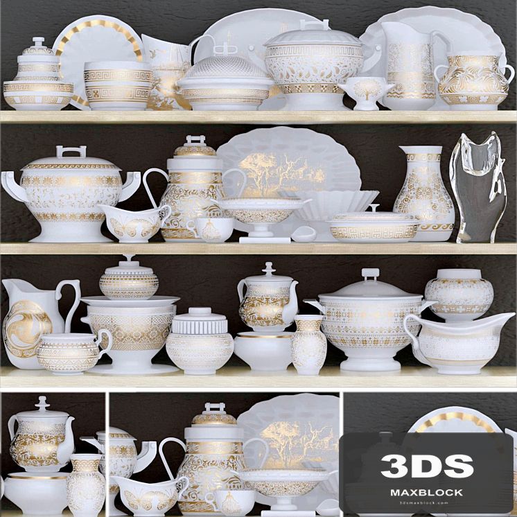 Classic dinnerware set with porcelain and gold leaf 5