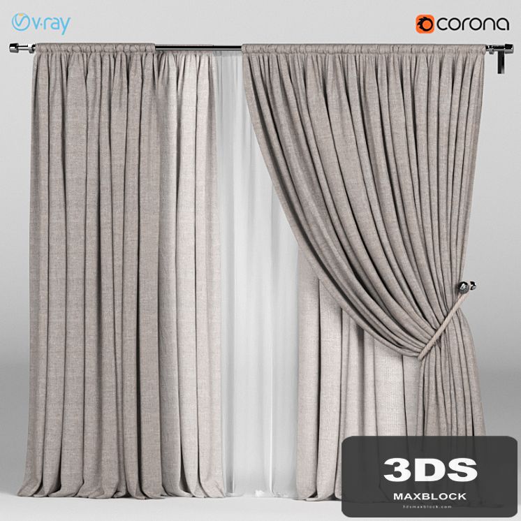 Wide brown curtains with a garter on a rope + white tulle.