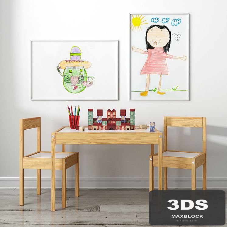 Children's table with ikea chairs and xalingo toy