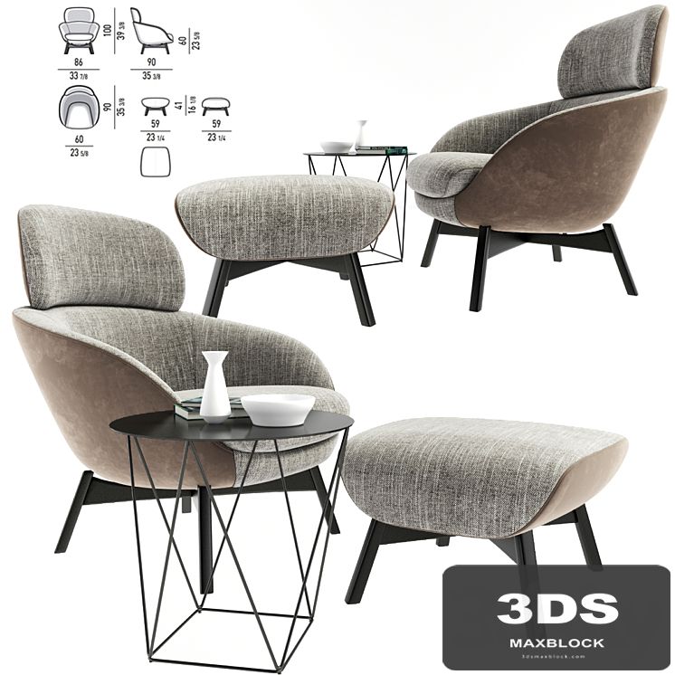 Minotti Russell Arm Chair With Coffee Table Set