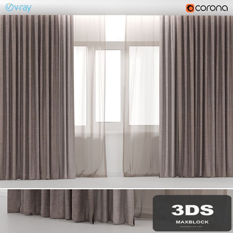 Brown curtains in two colors with brown tulle.