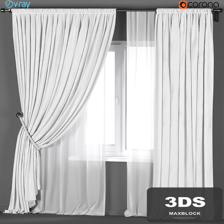 White curtains with a garter on a rope with white tulle.