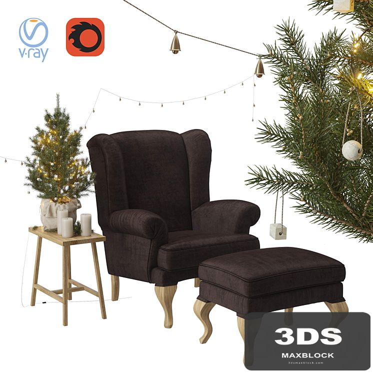 Christmas set spruce with chair and ottoman Hoffner