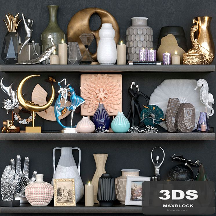 A large set of figurines, sculptures, books to create comfort