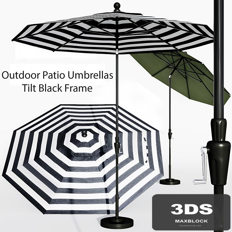 9' Sunbrella Black Cabana Stripe Outdoor Patio Umbrella with Black Tilt Frame + Reviews