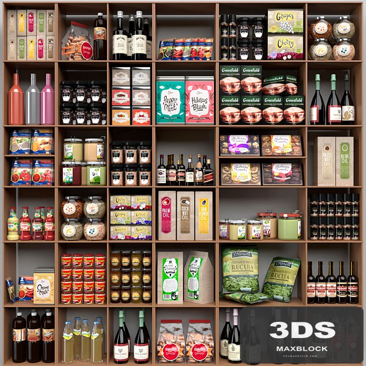 Showcase with spices, sauces in a supermarket or home pantry