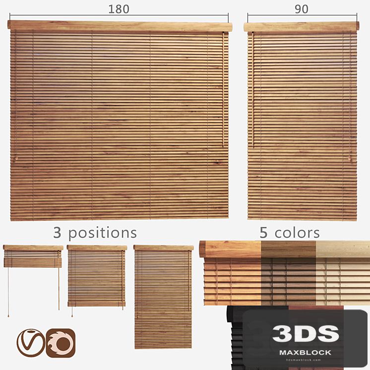 Wooden blinds 25mm, 2 options of width 90 and 180cm